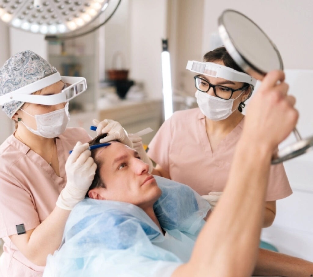 man in hair transplant clinic