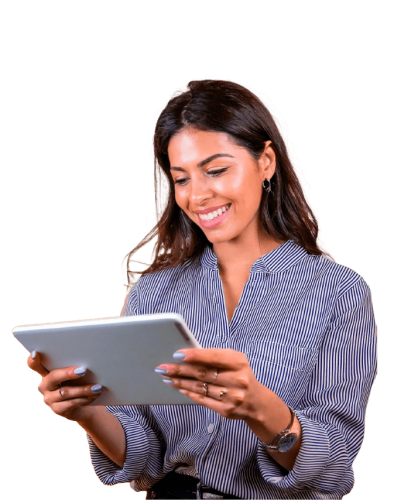 woman looking at a her tablet