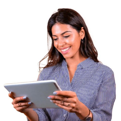 woman looking at a her tablet