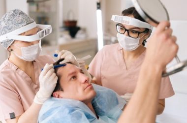 man in hair transplant clinic