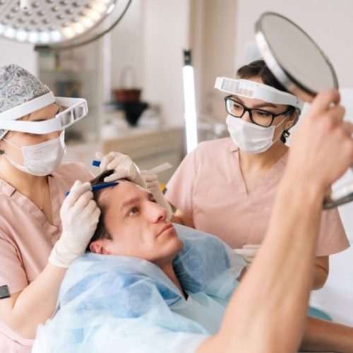 man in hair transplant clinic
