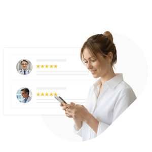 woman is browsing doctors at medicaroute website